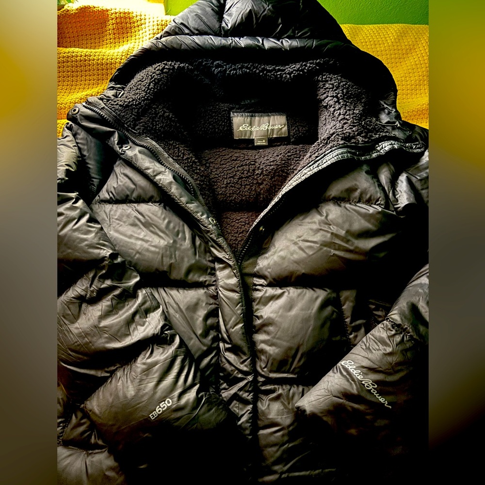 Eddie Bauer EB650 Black hooded puffer jacket